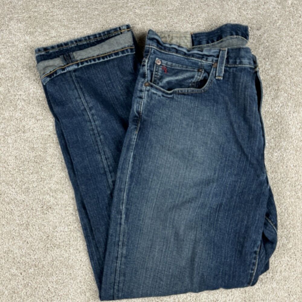 Polo Ralph Lauren Cortlandt 300 Straight Jeans 35x31 Whiskered Denim Faded